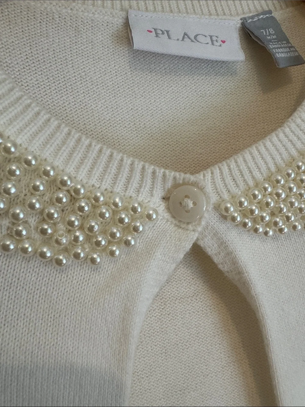 The Children's Place Ivory Pearl-Collar Cropped Cardigan size 7/8